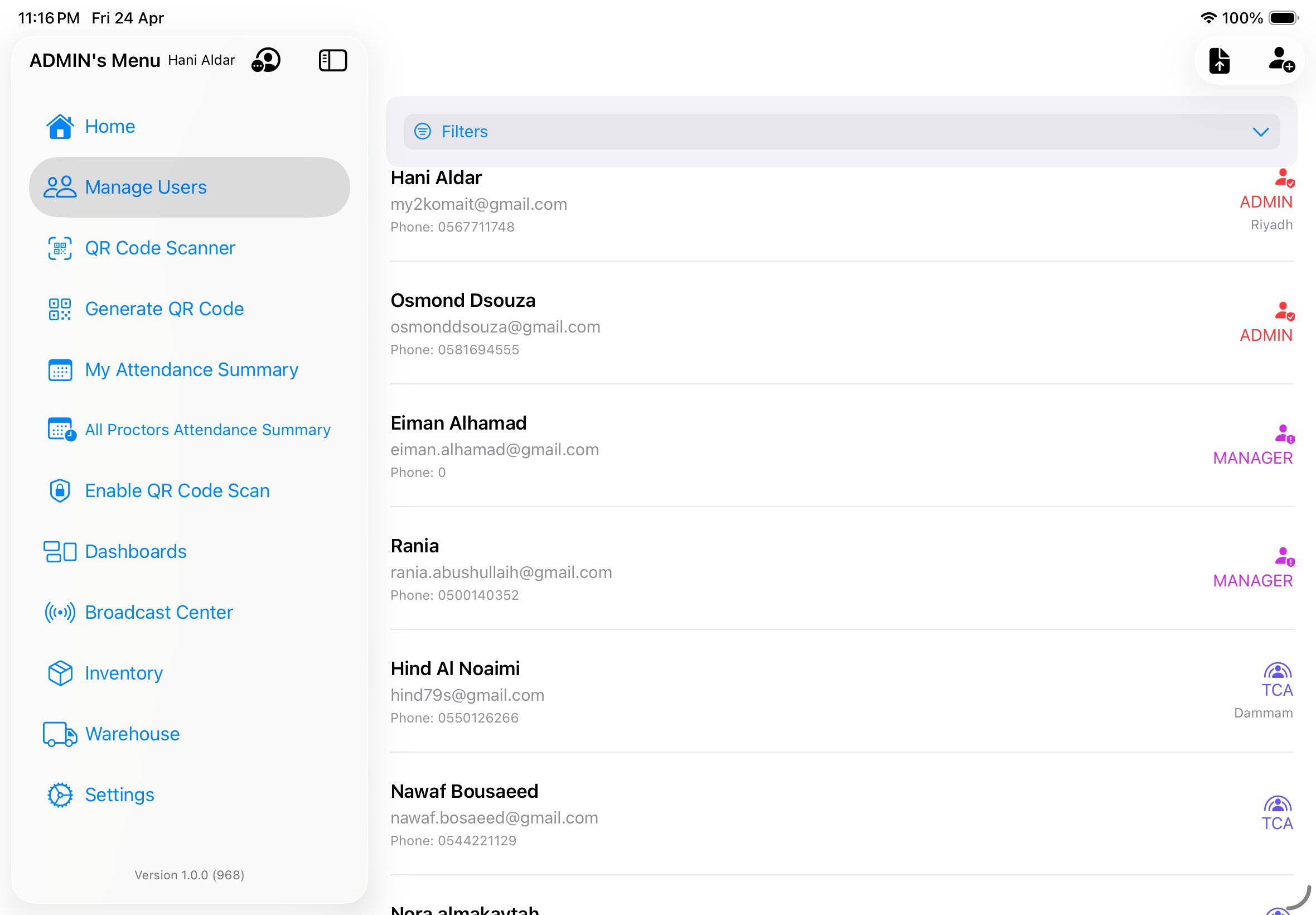 Manage Users flat list